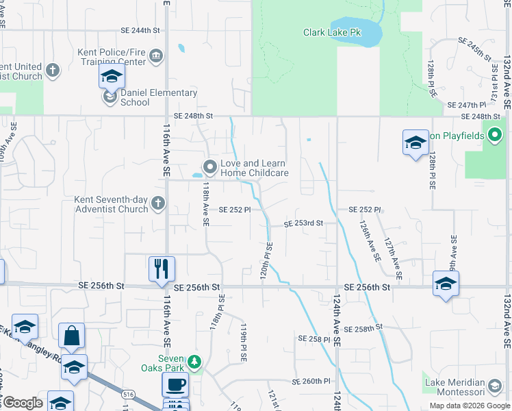 map of restaurants, bars, coffee shops, grocery stores, and more near 25123 120th Place Southeast in Kent