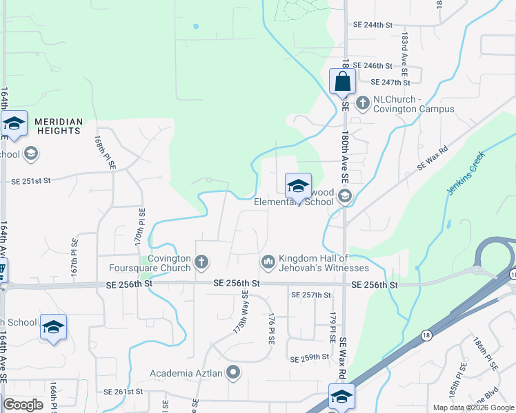 map of restaurants, bars, coffee shops, grocery stores, and more near 17530 Southeast 252nd Place in Covington