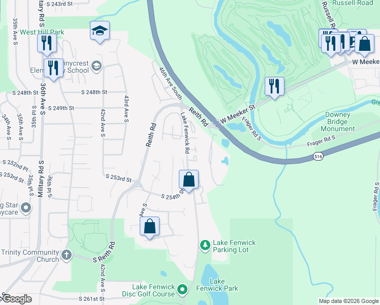 map of restaurants, bars, coffee shops, grocery stores, and more near 4803 South 251st Court in Kent