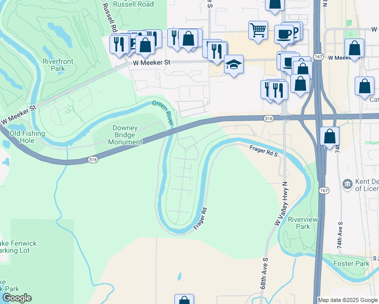 map of restaurants, bars, coffee shops, grocery stores, and more near 25102 62nd Avenue South in Kent