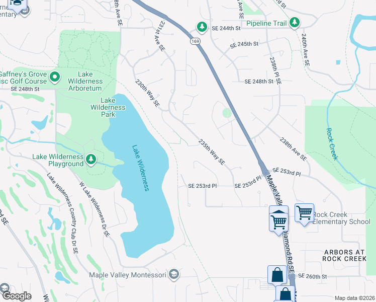 map of restaurants, bars, coffee shops, grocery stores, and more near 23423 Southeast 251st Place in Maple Valley