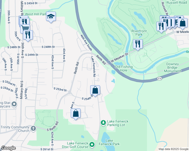 map of restaurants, bars, coffee shops, grocery stores, and more near 4803 South 251st Court in Kent