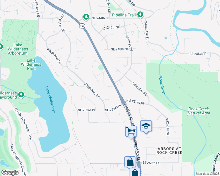 map of restaurants, bars, coffee shops, grocery stores, and more near 25073 235th Court Southeast in Maple Valley
