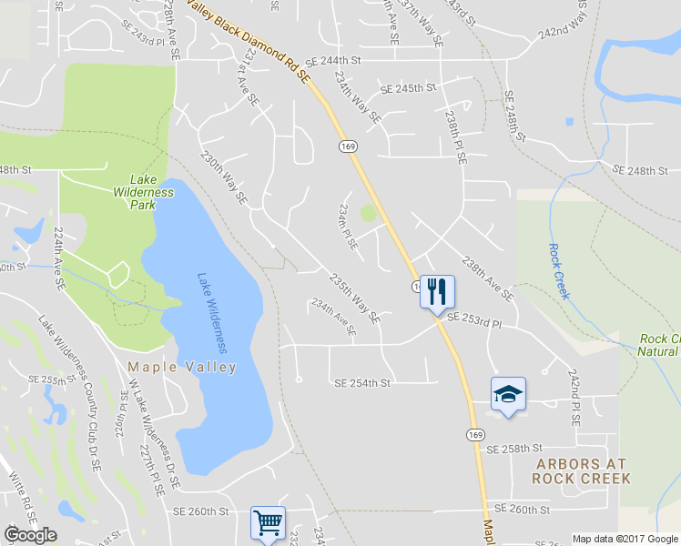 map of restaurants, bars, coffee shops, grocery stores, and more near 25130 235th Way Southeast in Maple Valley