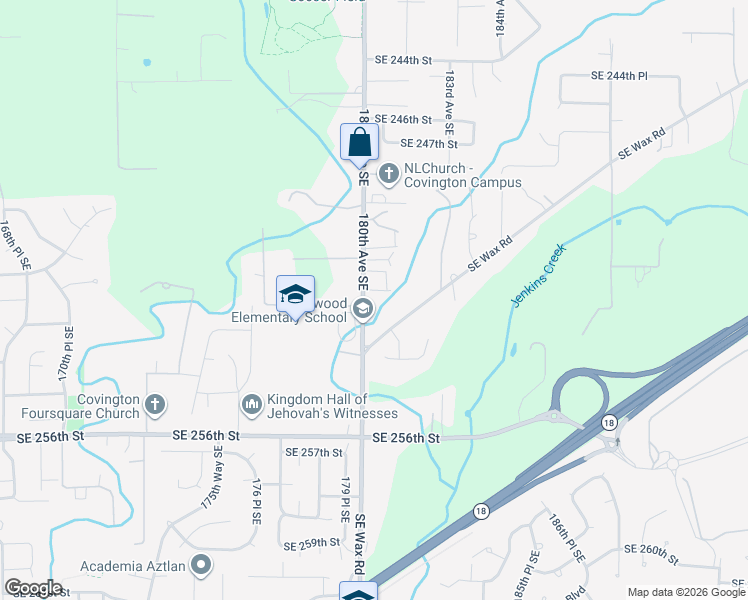 map of restaurants, bars, coffee shops, grocery stores, and more near 25058 180th Avenue Southeast in Covington