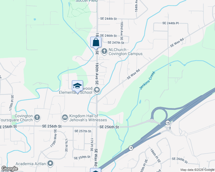 map of restaurants, bars, coffee shops, grocery stores, and more near 18065 Southeast Wax Road in Covington