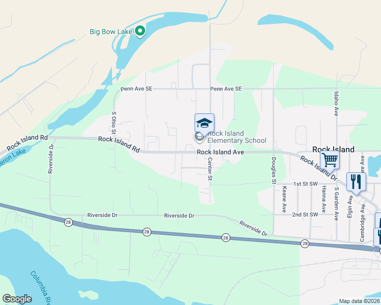 map of restaurants, bars, coffee shops, grocery stores, and more near 5631 Rock Island Road in Rock Island