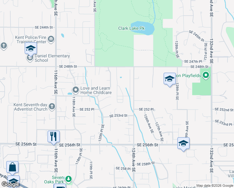 map of restaurants, bars, coffee shops, grocery stores, and more near 25013 122nd Way Southeast in Kent