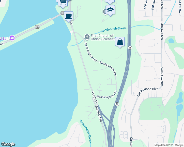 map of restaurants, bars, coffee shops, grocery stores, and more near 6212 132nd Street Court Northwest in Gig Harbor