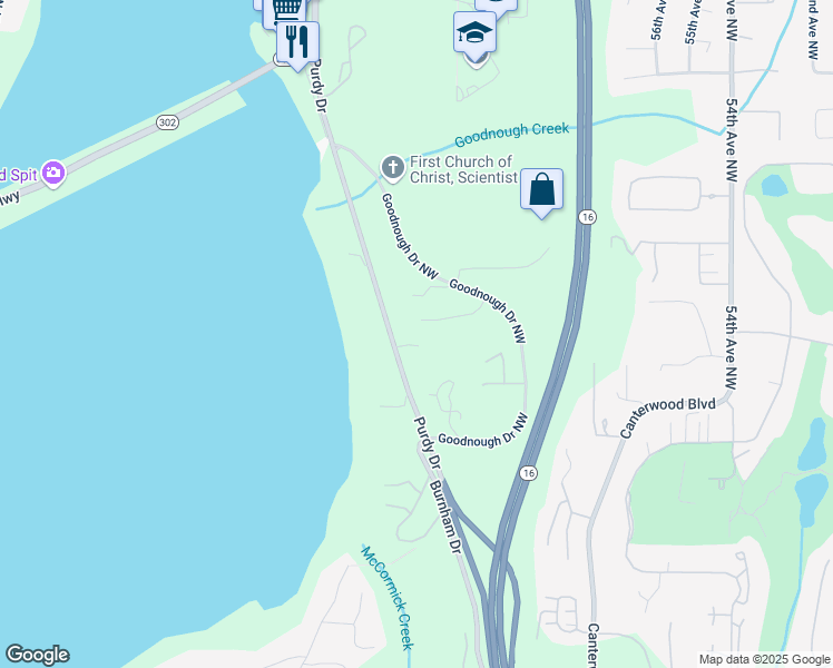 map of restaurants, bars, coffee shops, grocery stores, and more near 6212 132nd Street Court Northwest in Gig Harbor