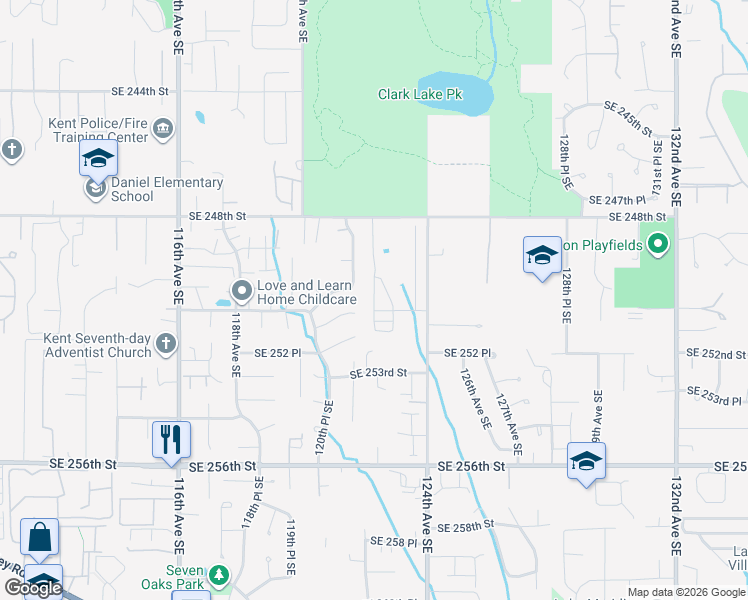 map of restaurants, bars, coffee shops, grocery stores, and more near 25013 122nd Way Southeast in Kent
