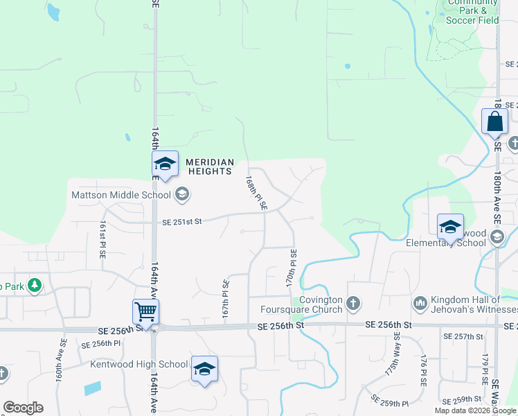 map of restaurants, bars, coffee shops, grocery stores, and more near 16738 Southeast 251st Street in Covington