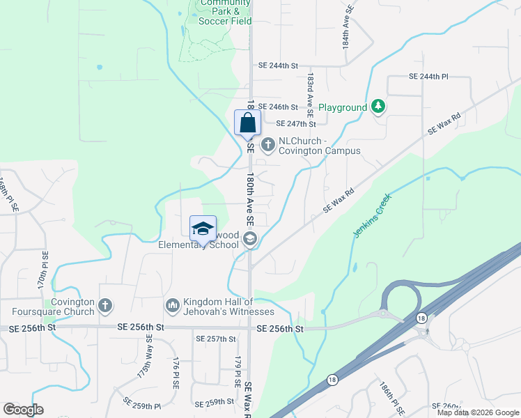 map of restaurants, bars, coffee shops, grocery stores, and more near 18011 Southeast 250th Place in Covington