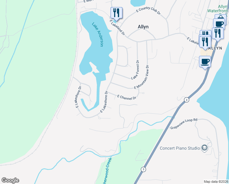 map of restaurants, bars, coffee shops, grocery stores, and more near 220 East Channel Drive in Mason County