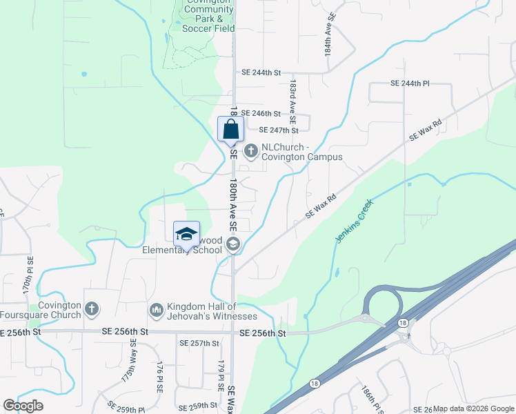 map of restaurants, bars, coffee shops, grocery stores, and more near 25012 181st Avenue Southeast in Covington