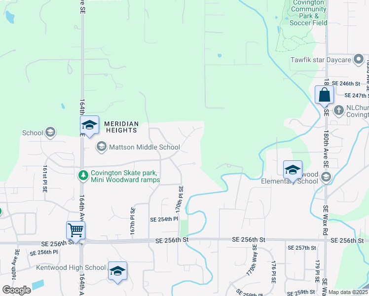 map of restaurants, bars, coffee shops, grocery stores, and more near 25102 170th Way Southeast in Covington