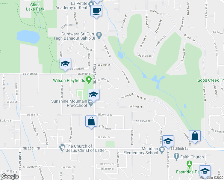 map of restaurants, bars, coffee shops, grocery stores, and more near 25050 132nd Avenue Southeast in Kent