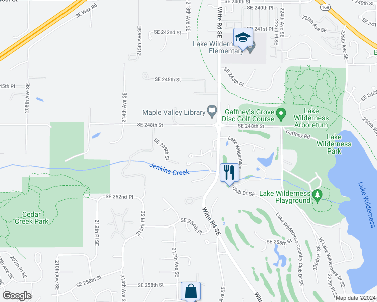 map of restaurants, bars, coffee shops, grocery stores, and more near 21810 Southeast 249th Place in Maple Valley