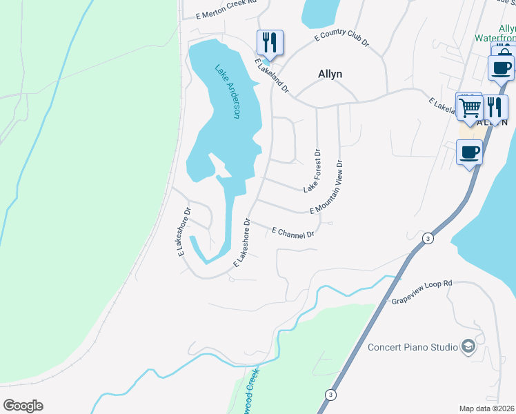 map of restaurants, bars, coffee shops, grocery stores, and more near 220 East Channel Drive in Mason County