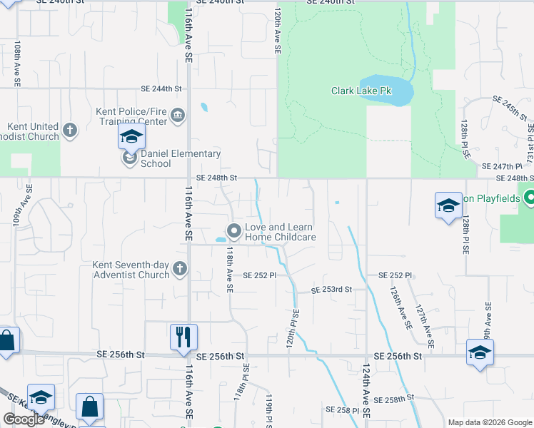 map of restaurants, bars, coffee shops, grocery stores, and more near 25045 119th Place Southeast in Kent