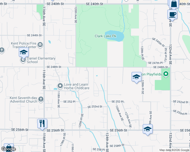 map of restaurants, bars, coffee shops, grocery stores, and more near 24904 122nd Place Southeast in Kent