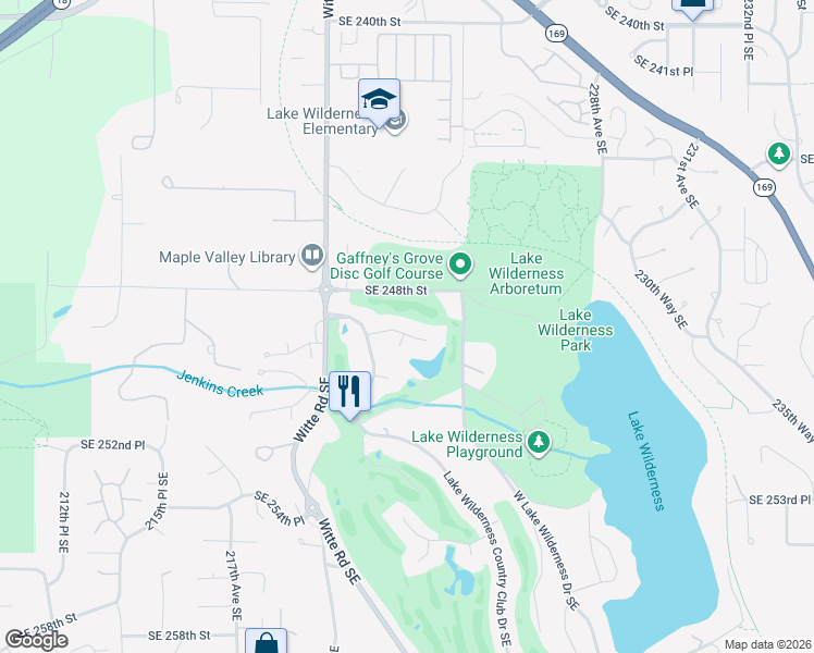 map of restaurants, bars, coffee shops, grocery stores, and more near 22200 Southeast 250th Street in Maple Valley
