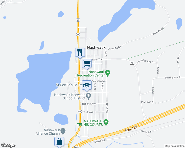 map of restaurants, bars, coffee shops, grocery stores, and more near 201 3rd Street in Nashwauk