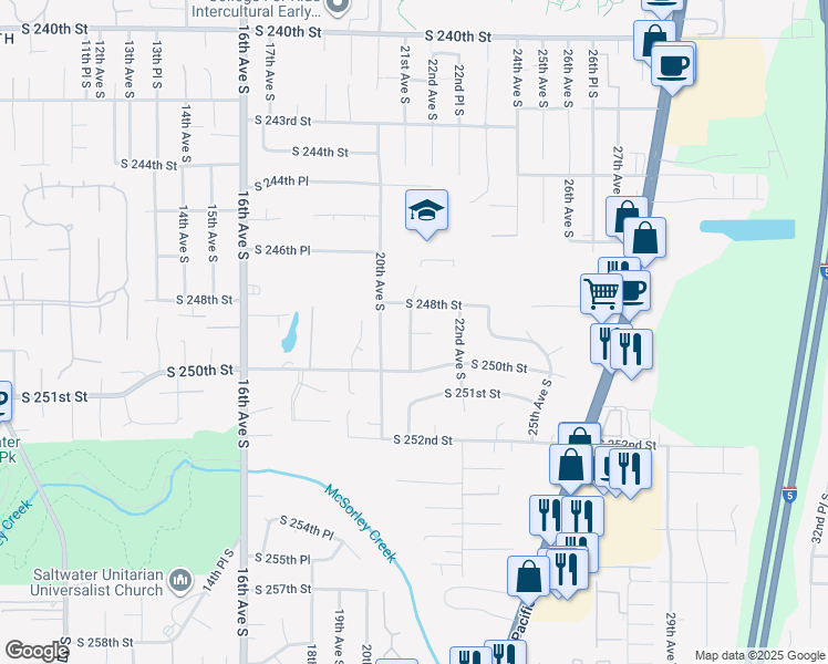 map of restaurants, bars, coffee shops, grocery stores, and more near 24817 21st Avenue South in Kent