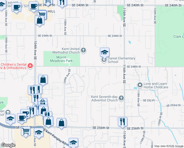 map of restaurants, bars, coffee shops, grocery stores, and more near 24817 112th Avenue Southeast in Kent