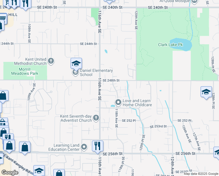 map of restaurants, bars, coffee shops, grocery stores, and more near 24827 117th Place Southeast in Kent