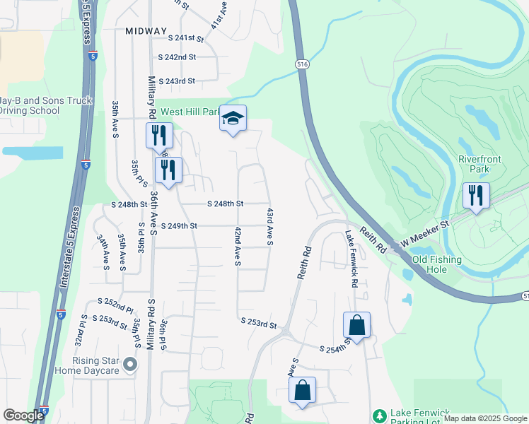 map of restaurants, bars, coffee shops, grocery stores, and more near 4227 South 248th Street in Kent