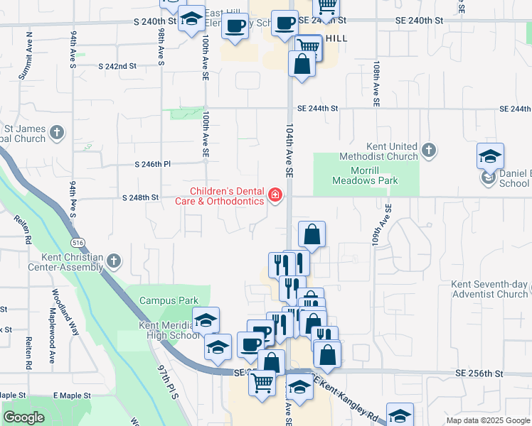 map of restaurants, bars, coffee shops, grocery stores, and more near 24815 103rd Avenue Southeast in Kent
