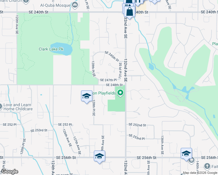 map of restaurants, bars, coffee shops, grocery stores, and more near 24869 132nd Avenue Southeast in Kent