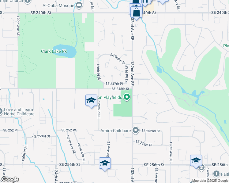 map of restaurants, bars, coffee shops, grocery stores, and more near 24869 132nd Avenue Southeast in Kent