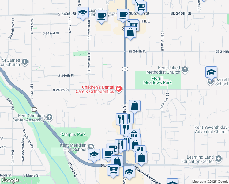 map of restaurants, bars, coffee shops, grocery stores, and more near 24815 103rd Avenue Southeast in Kent