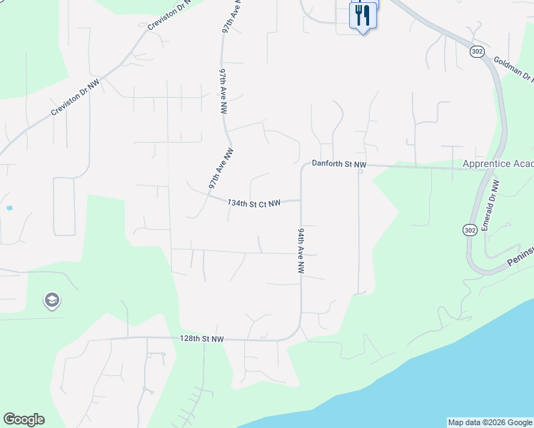 map of restaurants, bars, coffee shops, grocery stores, and more near 9518 134th Street Court Northwest in Gig Harbor