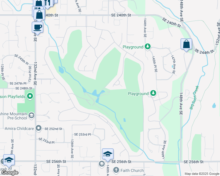 map of restaurants, bars, coffee shops, grocery stores, and more near 24732 142nd Avenue Southeast in Kent