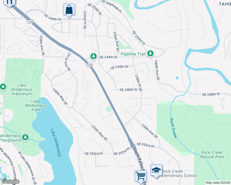 map of restaurants, bars, coffee shops, grocery stores, and more near 23419 Southeast 247th Court in Maple Valley