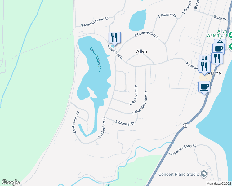 map of restaurants, bars, coffee shops, grocery stores, and more near 210 East Lakeshore Drive in Mason County