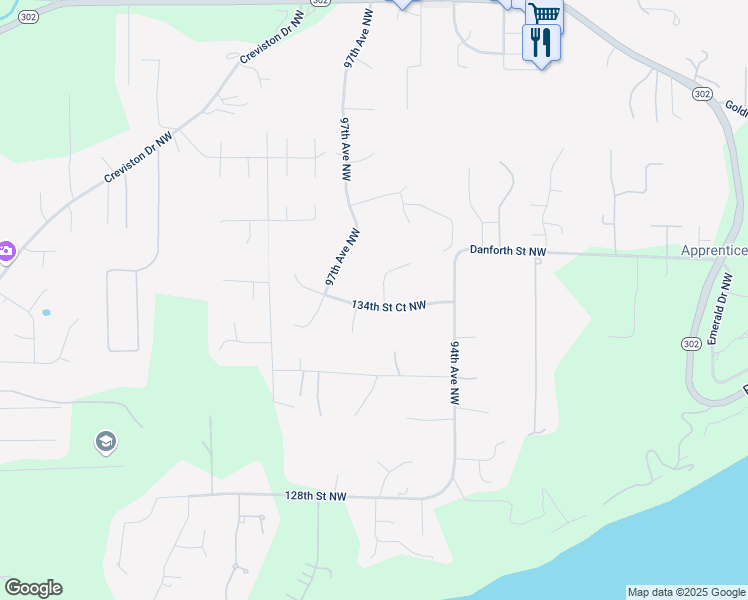 map of restaurants, bars, coffee shops, grocery stores, and more near 9621 134th Street Court Northwest in Gig Harbor