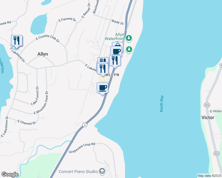 map of restaurants, bars, coffee shops, grocery stores, and more near 18281 Washington 3 in Mason County