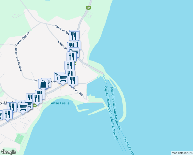 map of restaurants, bars, coffee shops, grocery stores, and more near 130 Chemin de la Baie in Havre-Aubert