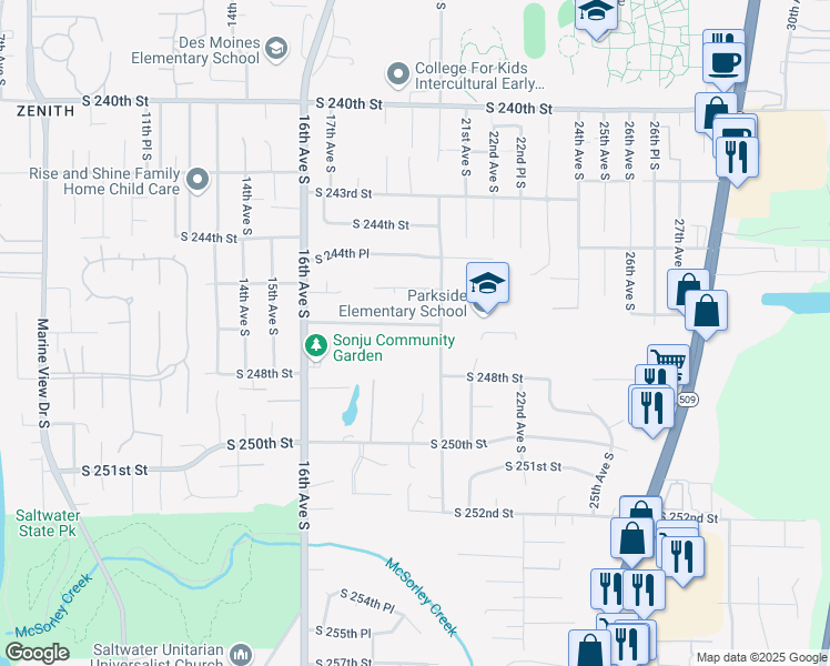map of restaurants, bars, coffee shops, grocery stores, and more near 1839 South 246th Place in Des Moines
