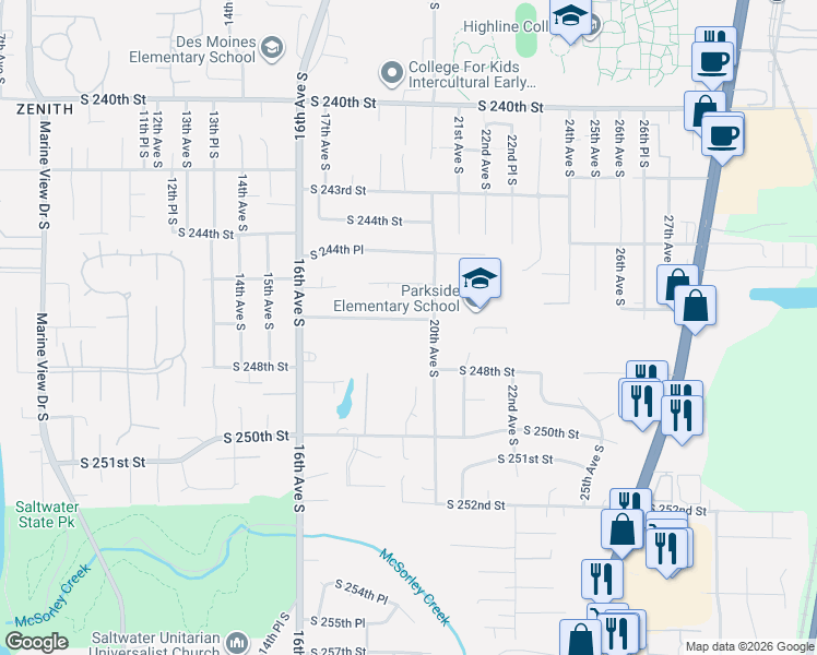map of restaurants, bars, coffee shops, grocery stores, and more near 1839 South 246th Place in Des Moines