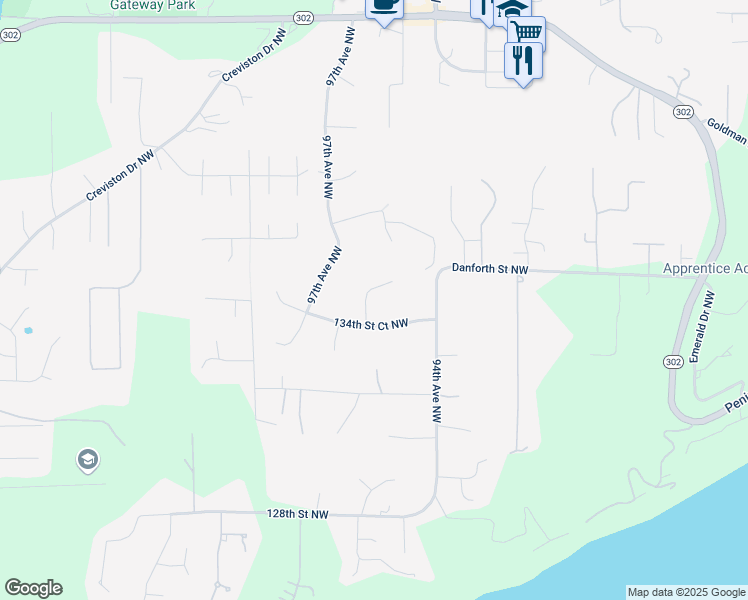 map of restaurants, bars, coffee shops, grocery stores, and more near 9515 134th Street Court Northwest in Gig Harbor
