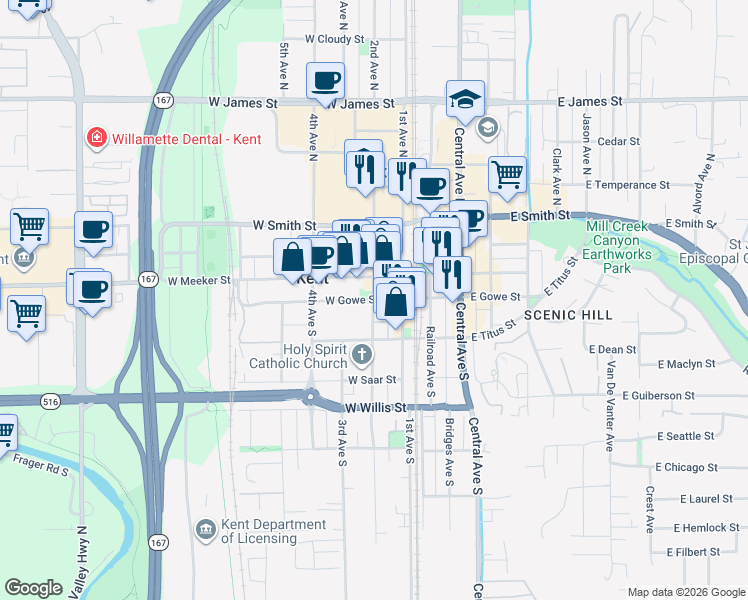 map of restaurants, bars, coffee shops, grocery stores, and more near in Kent
