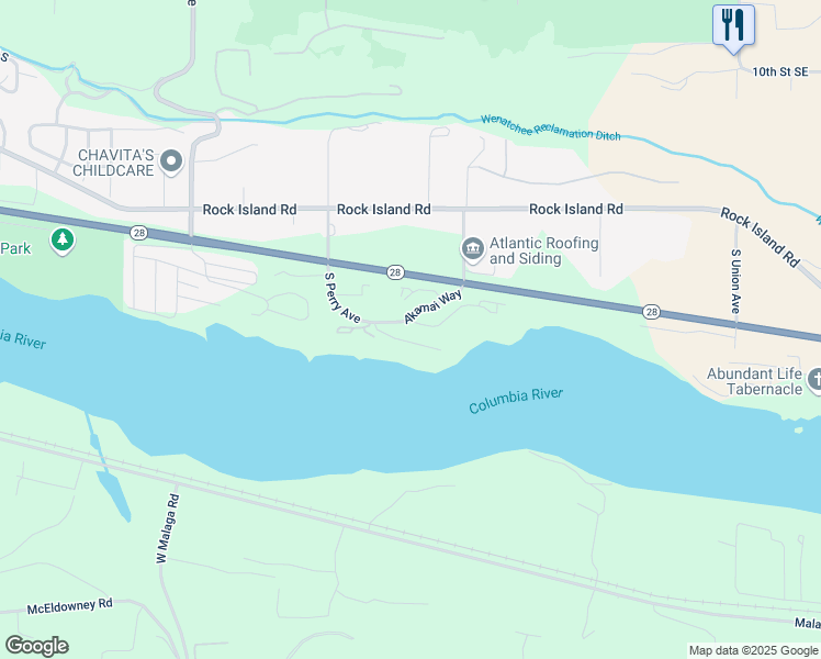map of restaurants, bars, coffee shops, grocery stores, and more near 2830 Mikayla Lane in East Wenatchee