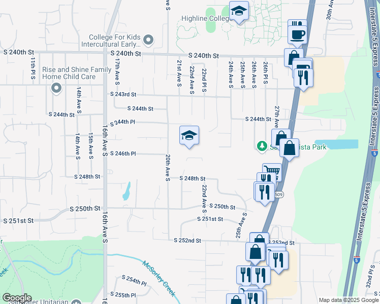 map of restaurants, bars, coffee shops, grocery stores, and more near 2104 South 247th Street in Des Moines