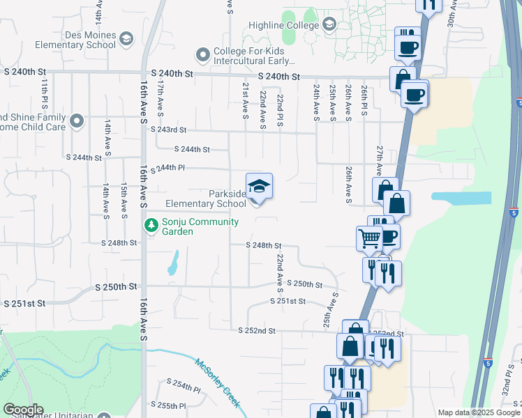map of restaurants, bars, coffee shops, grocery stores, and more near 2104 South 247th Street in Des Moines