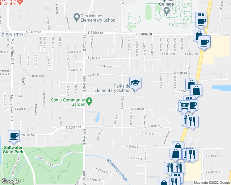 map of restaurants, bars, coffee shops, grocery stores, and more near 1838 South 246th Place in Des Moines